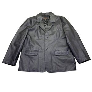 Guide Gear Mens 2XL Black Genuine Leather Blazer Two Button Jacket Grunge Moto
